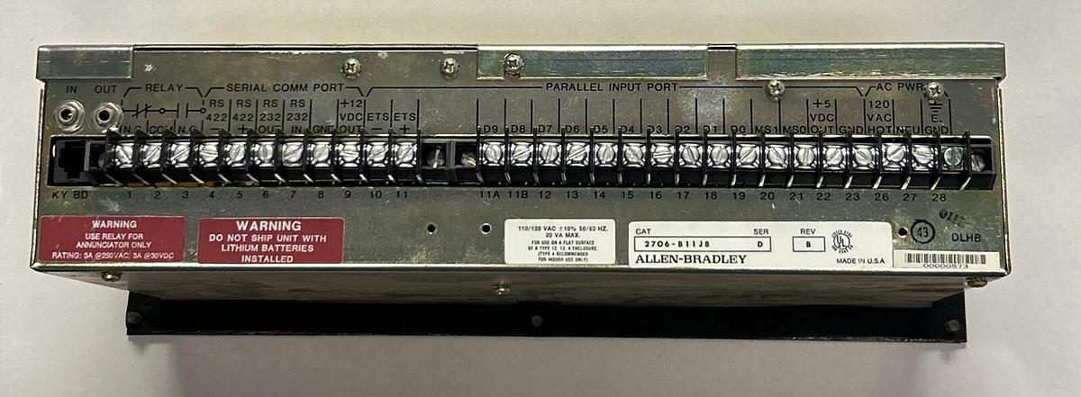 Used ALLEN BRADLEY,2706-B11J8,SER D DL20 DIGITAL DISPLAY OPERATOR INTERFACE DATALINER