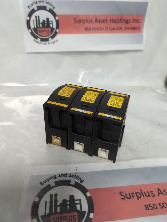 Used BUSS,JT60060,FUSE HOLDER 35-60A 600VAC LOT OF 3 PRE-OWNED