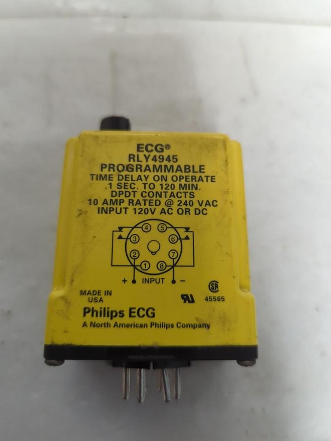 Used ECG,RLY4945,PROGRAMMABLE TIME DELAY .1SEC TO 120 MIN 10 AMP PRE-OWNED