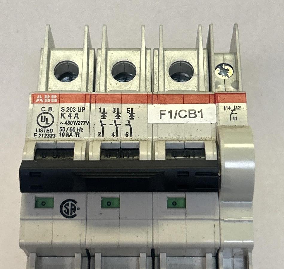 Used ABB,S203UP-K,CIRCUIT BREAKER 4A 480Y/277V 3P