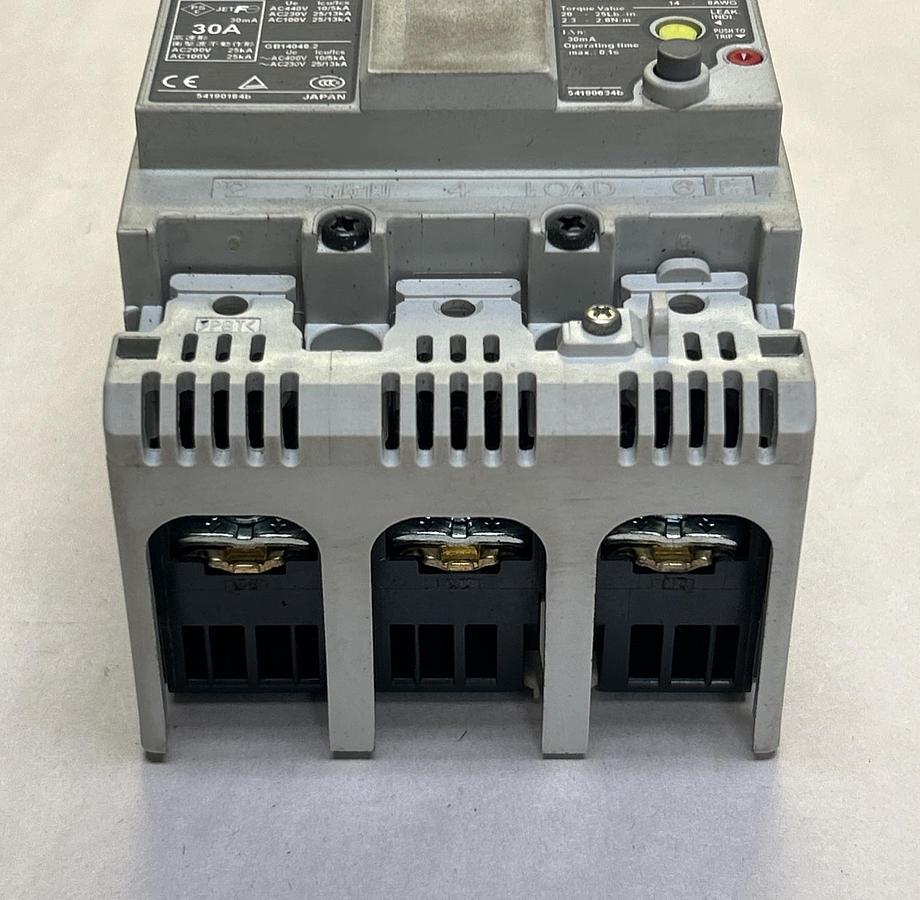 Used FUJI ELECTRIC,EW50RAGU-3P030,EARTH LEAKAGE CIRCUIT BREAKER 30A 440V 3P