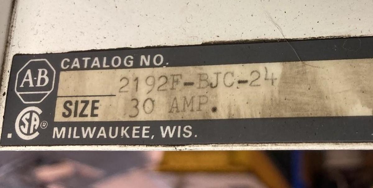 Used Allen-Bradley,2192F,12 INCH FUSED Disconnect MCC Bucket 30A 600V 60Hz