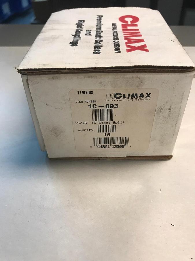 Used Climax,1C-093,15/16 INCH Steel Split Shaft Collar Box of 16