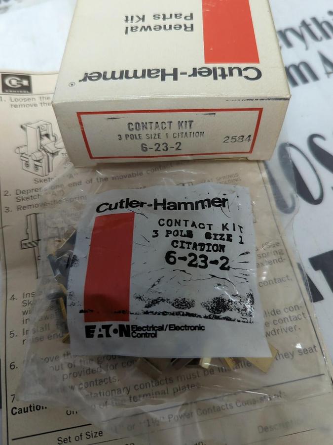 EATON CUTLER-HAMMER,6-23-2,3-POLE SIZE 1 CITATION CONTACT KIT NEW