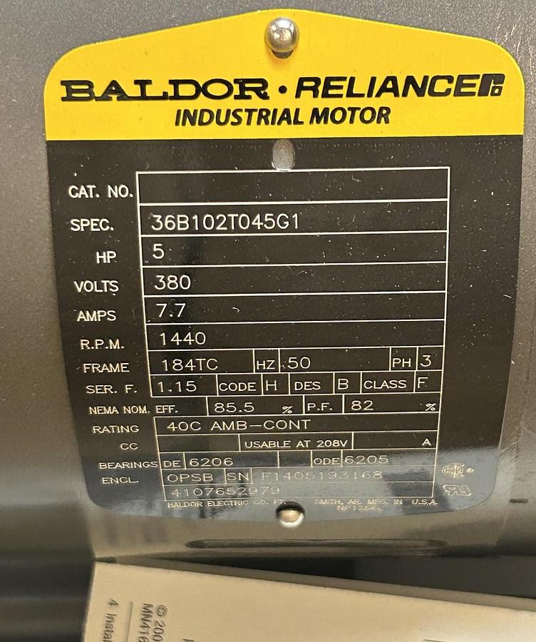 BALDOR,4107652979,MOTOR 5HP 380V 1440RPM 3PH 184TC FRAME NEW