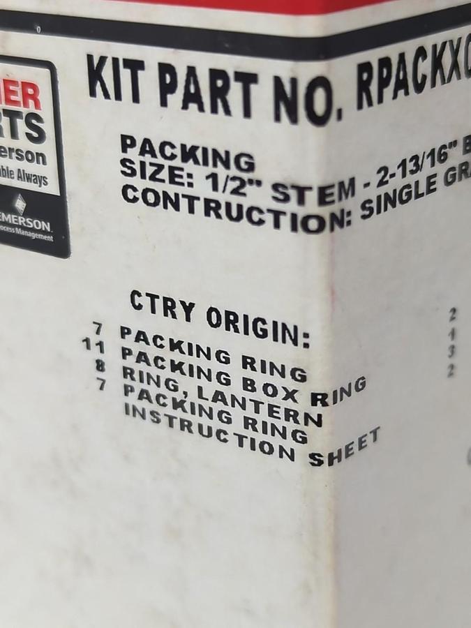 FISHER PARTS,RPACKX00112,PACKING SIZE 1/2" STEM-2-13/16" BOSS SINGLE GRAPHITE