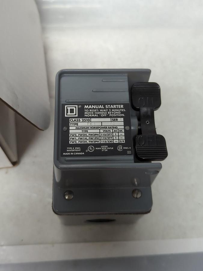Used SQUARE D,CLASS 2510,TYPE FW1 MAUNUAL STARTER TYPE 4 ENCLOSURE WATERTIGHT USED