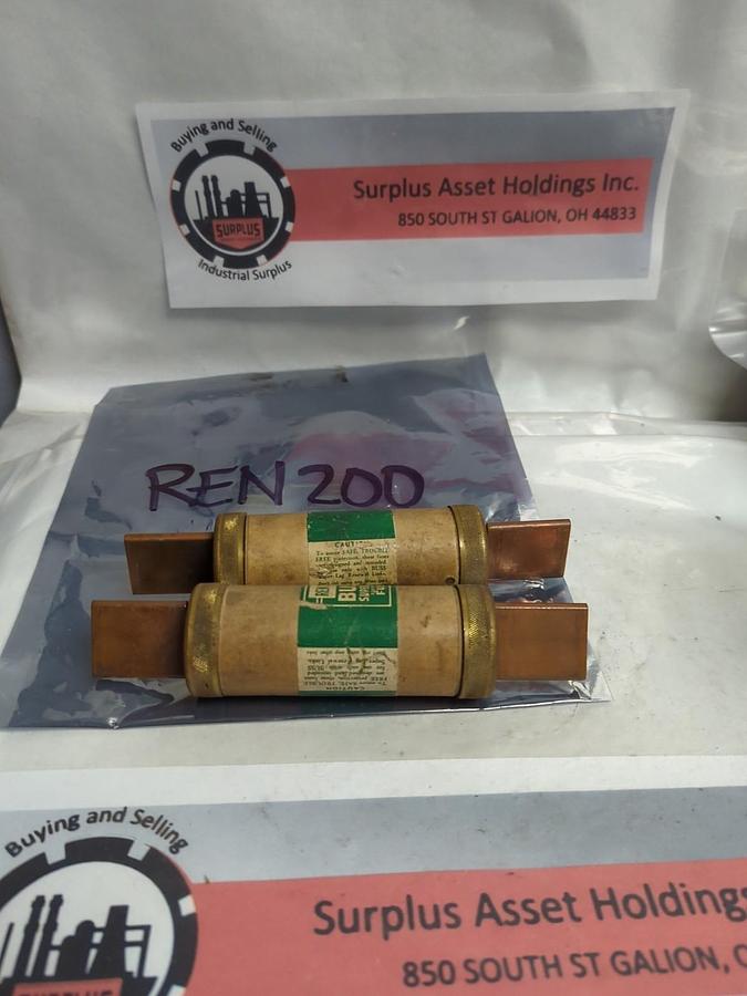 BUSSMANN,REN-200RENEWABLE SUPER-LAG 200 AMP FUSE LOT OF 2 PRE-OWNED
