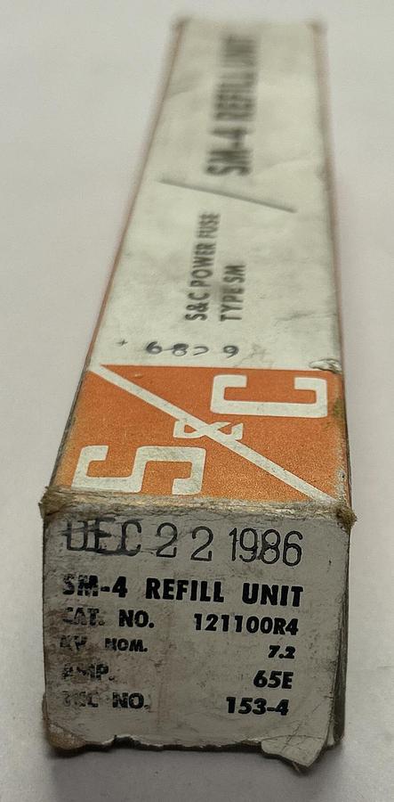 Used S&C ELECTRIC,121100-R4,POWER FUSE 7.2KV 65A NEW