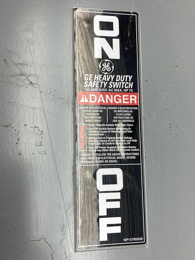 Used General Electric,TH3363R,Fusible Heavy Duty Disconnect Switch 100A 600V