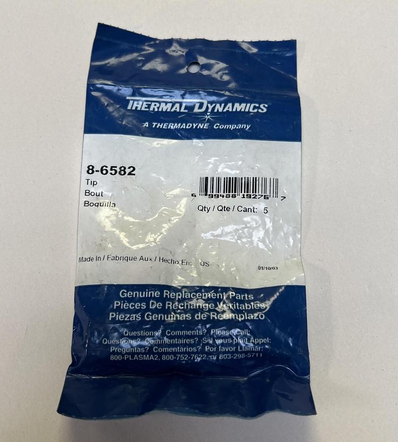 Used THERMAL DYNAMICS,8-6582,PLASMA CUTTING TORCH TIP PACK OF 5 NEW