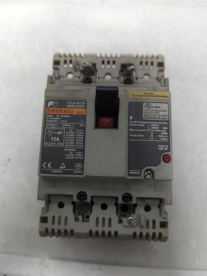 Used FUJI,BW50RAGU-3P015,CIRCUIT BREAKER 15 AMP 3-POLE PRE-OWNED