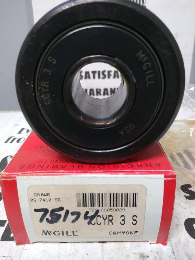 Used MCGILL,CCYR-3-S,YOKE ROLLER 3 IN ROLLER DIA 1 IN BORE 1.75 IN ROLLER WIDTH NOS