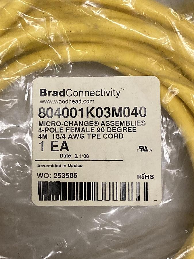 Used Brad Connectivity,804001K03M040,Micro-Change 4-Pole Female Cordset 4M