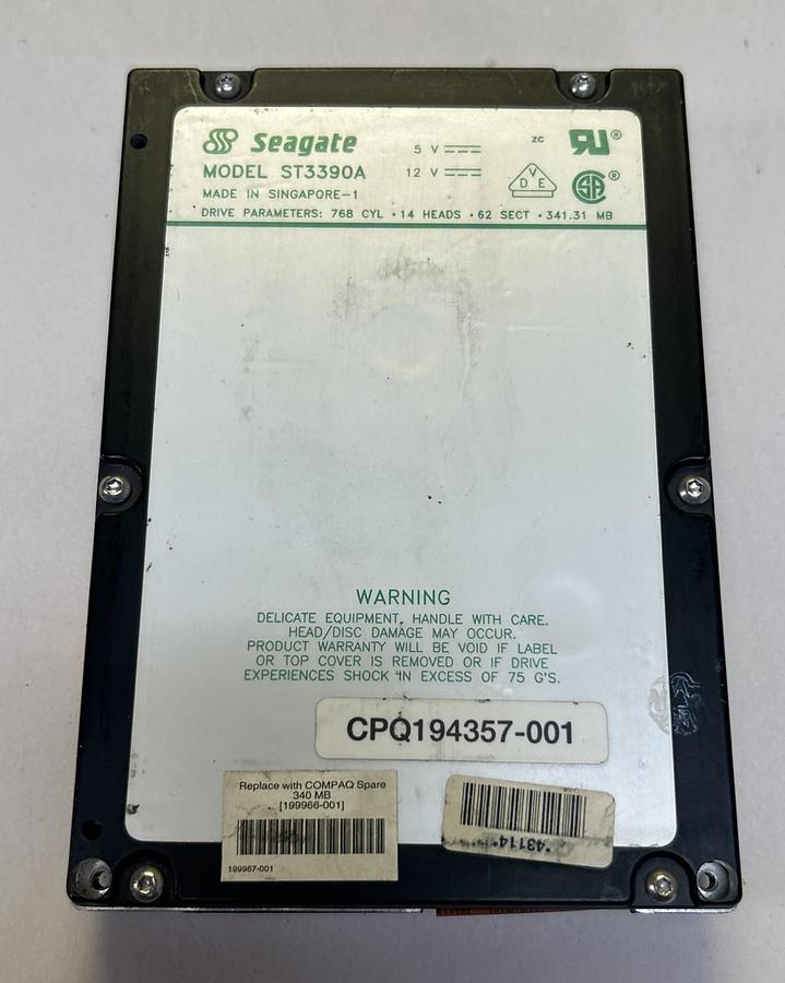 Used SEAGATE,ST3390A,HARD DRIVE 341.31MB