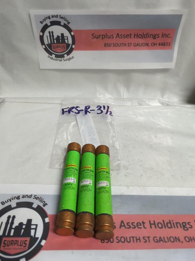 Used COOPER BUSSMANN,FRS-R-3-1/2,FUSETRON 3-1/2 AMP FUSE LOT OF 3 PRE-OWNED