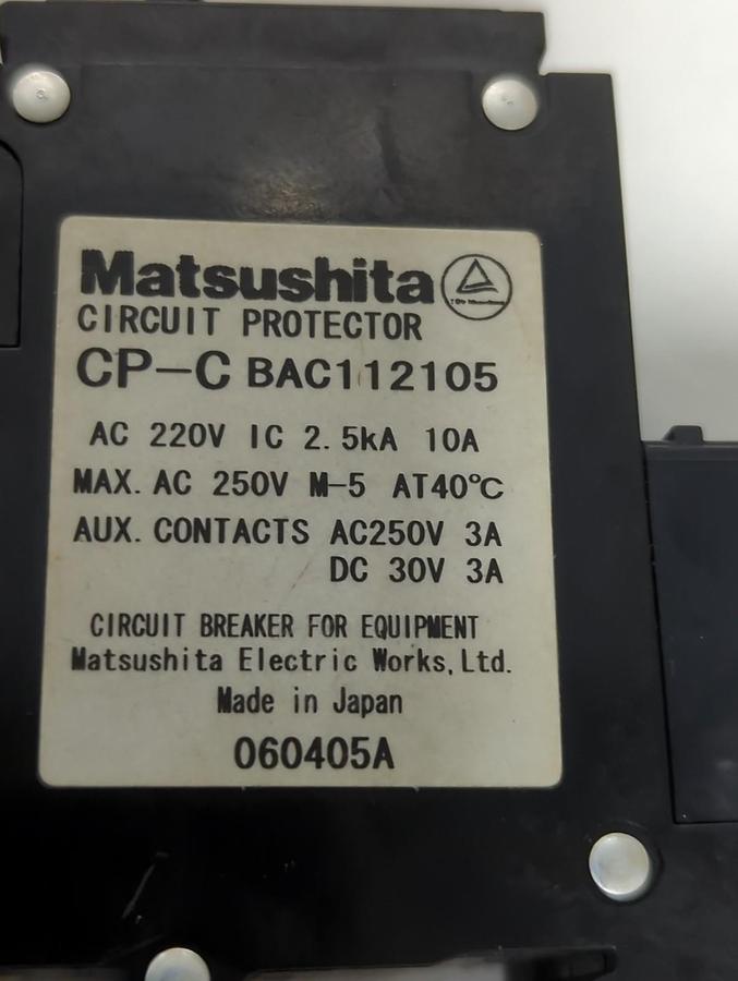 Used MATSUSHITA,BAC112105,CIRCUIT BREAKER CP-C LOT OF 2 PRE-OWNED
