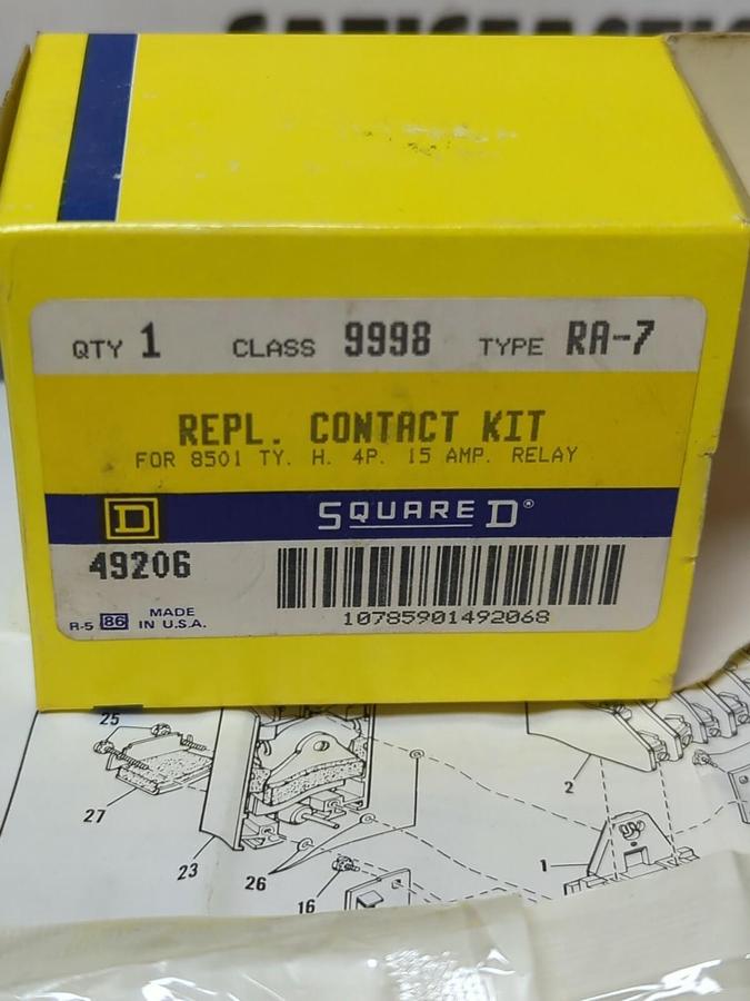 Used SQUARE D,49206,CLASS 9998 TYPE RA-7 CONTACT KIT NEW