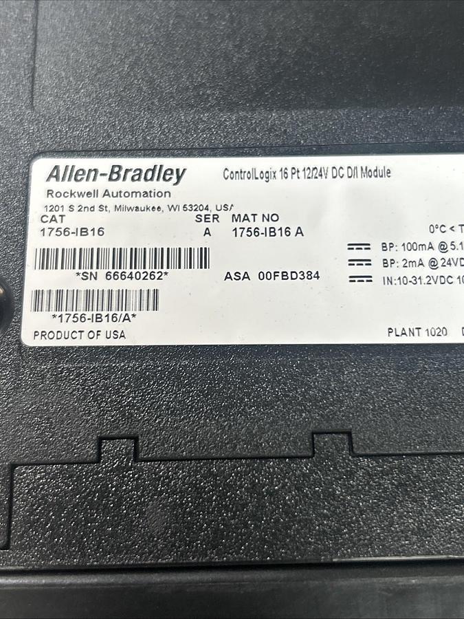 Used ALLEN BRADLEY,1756-IB16,SER A DC INPUT MODULE