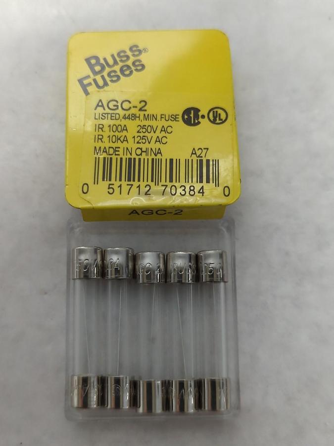 COOPER BUSSMANN,AGC-2,FAST ACTING 2 AMP FUSE PACK OF 5 NOS