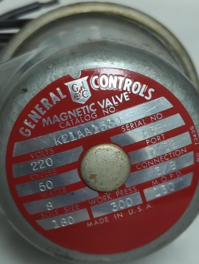 Used GENERAL CONTROLS,K21AA1539,MAGNETIC VALVE 220V 50W PRE-OWNED