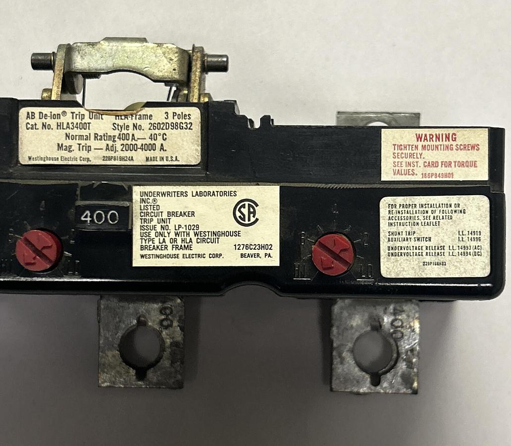 Used WESTINGHOUSE,HLA3500T,CIRCUIT BREAKER TRIP DEVICE 500AMP REFURBISHED