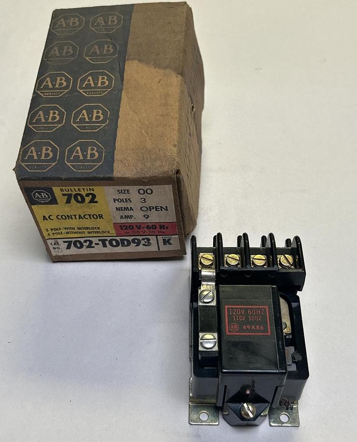 Used ALLEN BRADLEY,702-TOD93,AC CONTACTOR SIZE 00 NEW