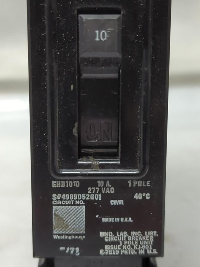 Used WESTINGHOUSE,EHB1010,CIRCUIT BREAKER 1-POLE 10 AMP PRE-OWNED