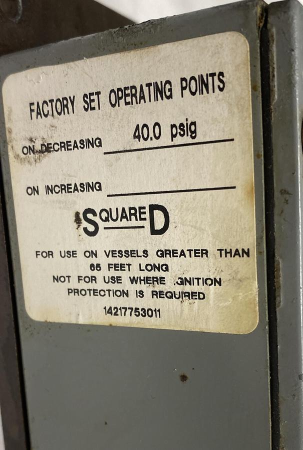 Used SQUARE D,9012-GDW4,PRESSURE SWITCH