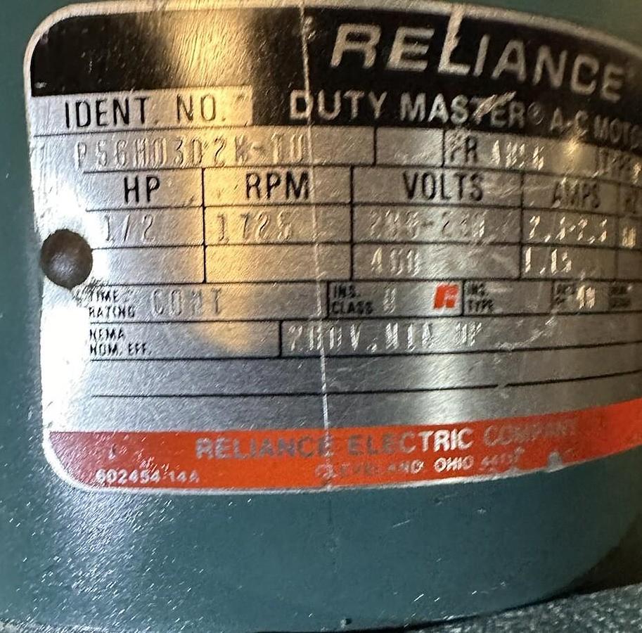 Used Reliance,P56H0302M-1U,AC Motor 1/2Hp 1725RPM Type P 208-230/460VAC