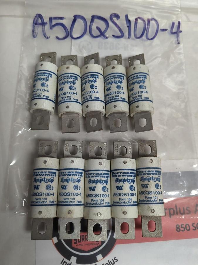 FERRAZ SHAWMUT,A50QS100-4,SEMICONDUCTOR FUSE 100 AMP LOT OF 10 NOS