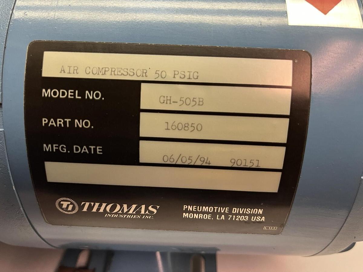 Used THOMAS,GH-505B,AIR COMPRESSOR 1/2HP 3PH 50PSIG