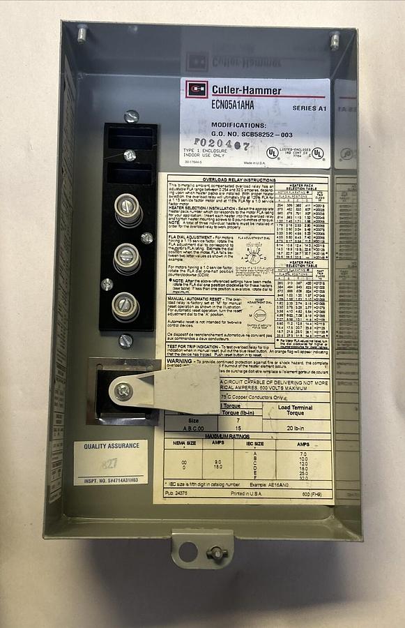 Used CUTLER-HAMMER,ECN05A1AHA,ENCLOSURE ONLY NOS