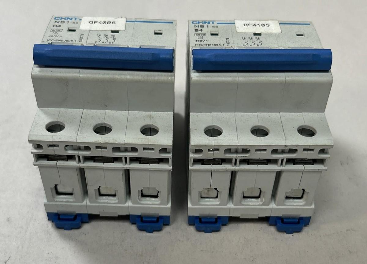 Used CHINT,NB1-63,CIRCUIT BREAKER 4A 400V 3P LOT OF 2