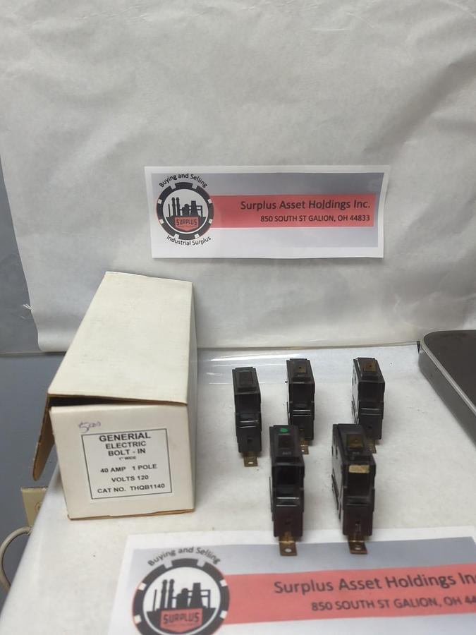 Used GENERAL ELECTRIC,THQB1140,CIRCUIT BREAKER 40 AMP 1-POLE LOT OF 5 PRE-OWNED