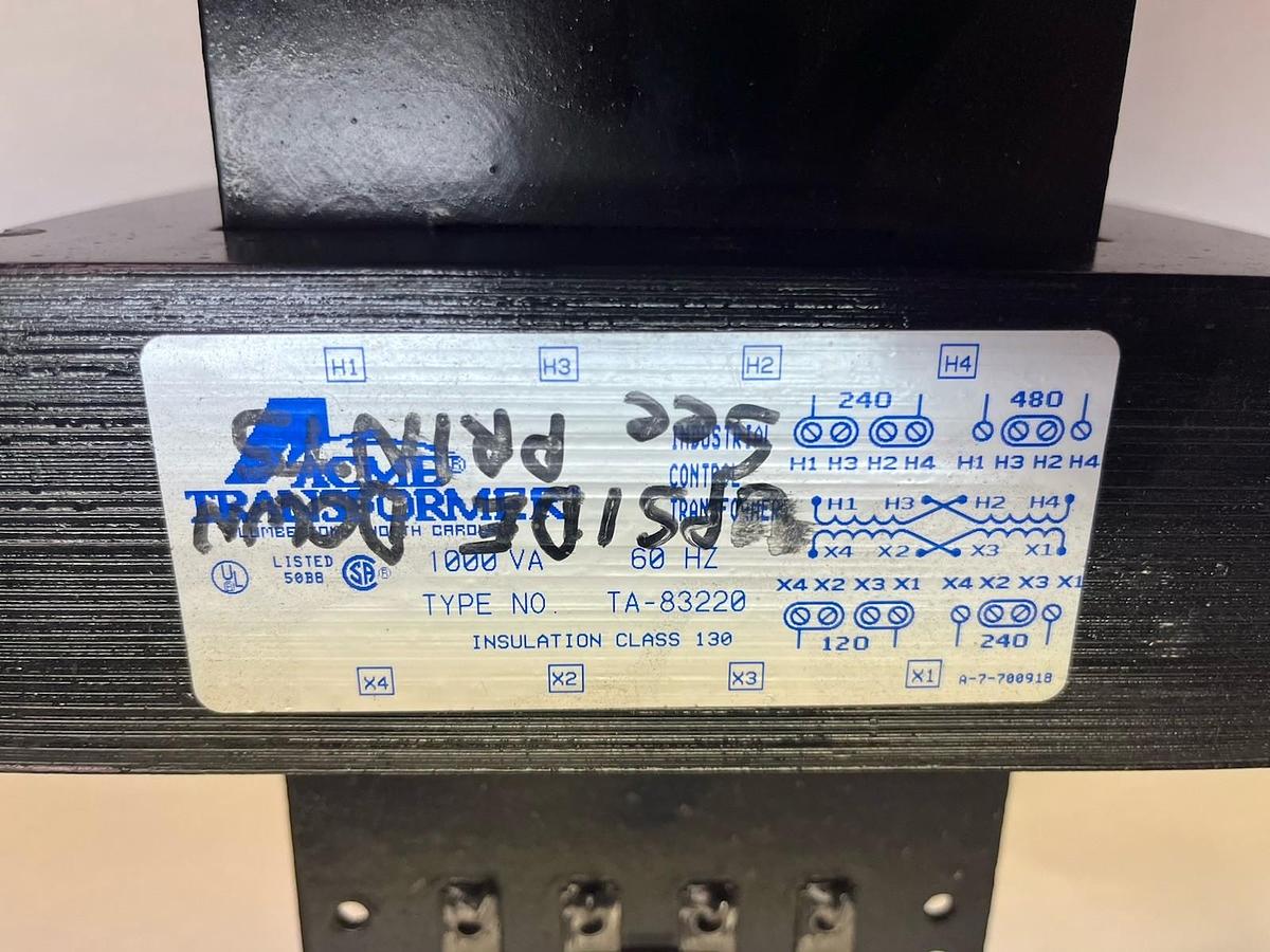 Used ACME,TA-83220,CONTROL TRANSFORMER 1KVA PRI 240X480V SEC 120X240V