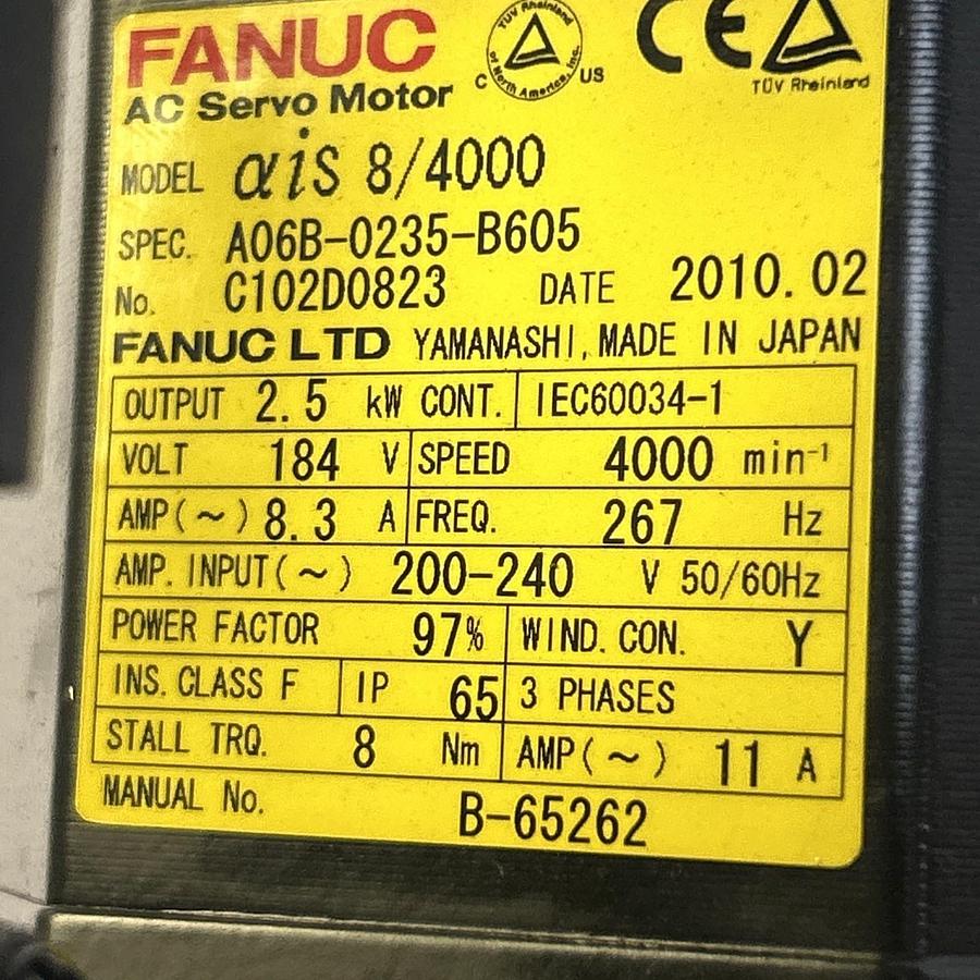 Used FANUC,A06B-0235-B605,AC SERVO MOTOR 4000RPM