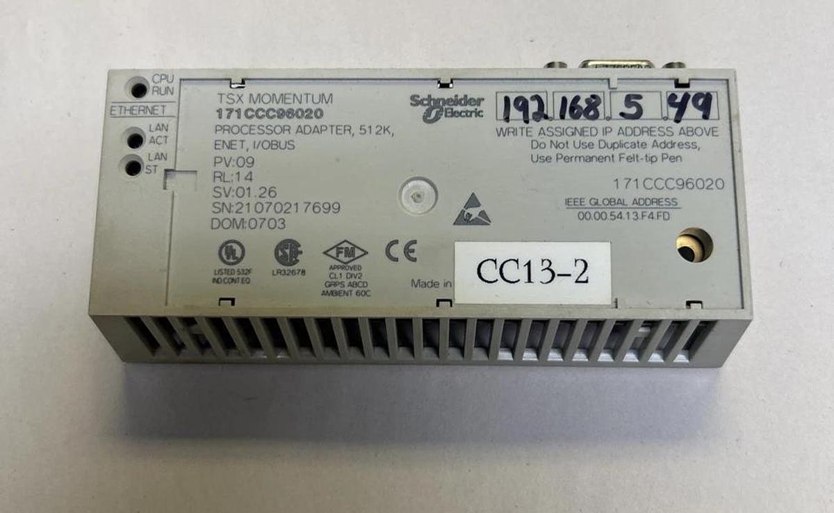 Used SCHNEIDER ELECTRIC MODICON,171CCC96020,PROCESSOR ADAPTER MODULE