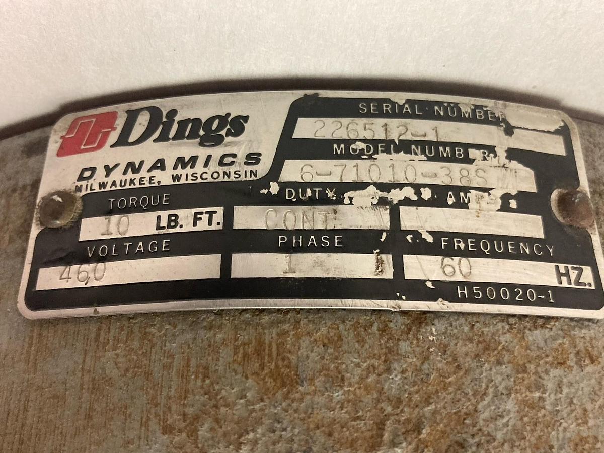 Used Dings Dynamics,Model 6-72025-38S,Magnetic Disc Brake Torque: 10 LB FT 460V 60HZ