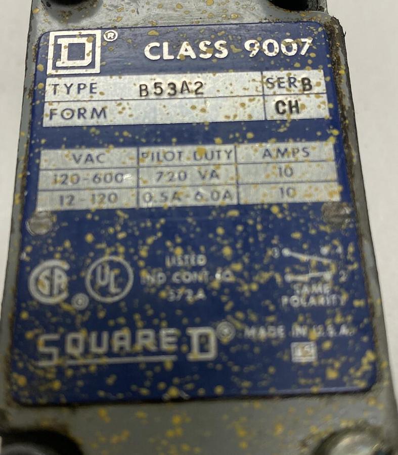 Used Square D,Class 9007 B53A2,Series B Limit Switch