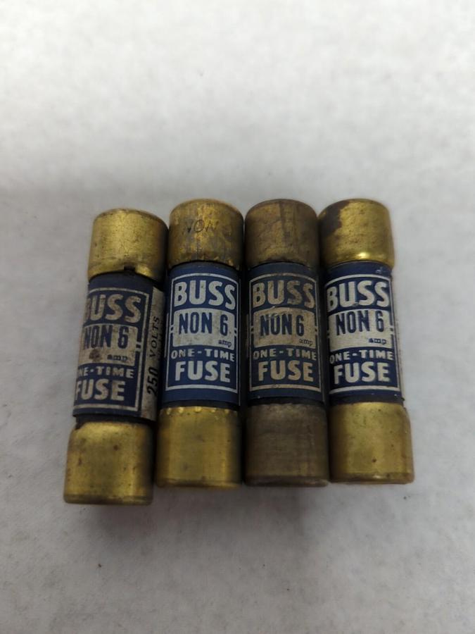 Used COOPER BUSSMANN,NON-6,ONE-TIME 6 AMP FUSE LOT OF 4 PRE-OWNED