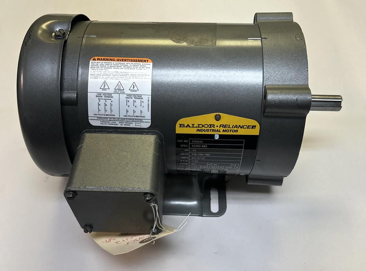 Used BALDOR,CM3542,INDUSTRIAL MOTOR 3/4HP 208-230/460V 1725RPM 56C FRAME