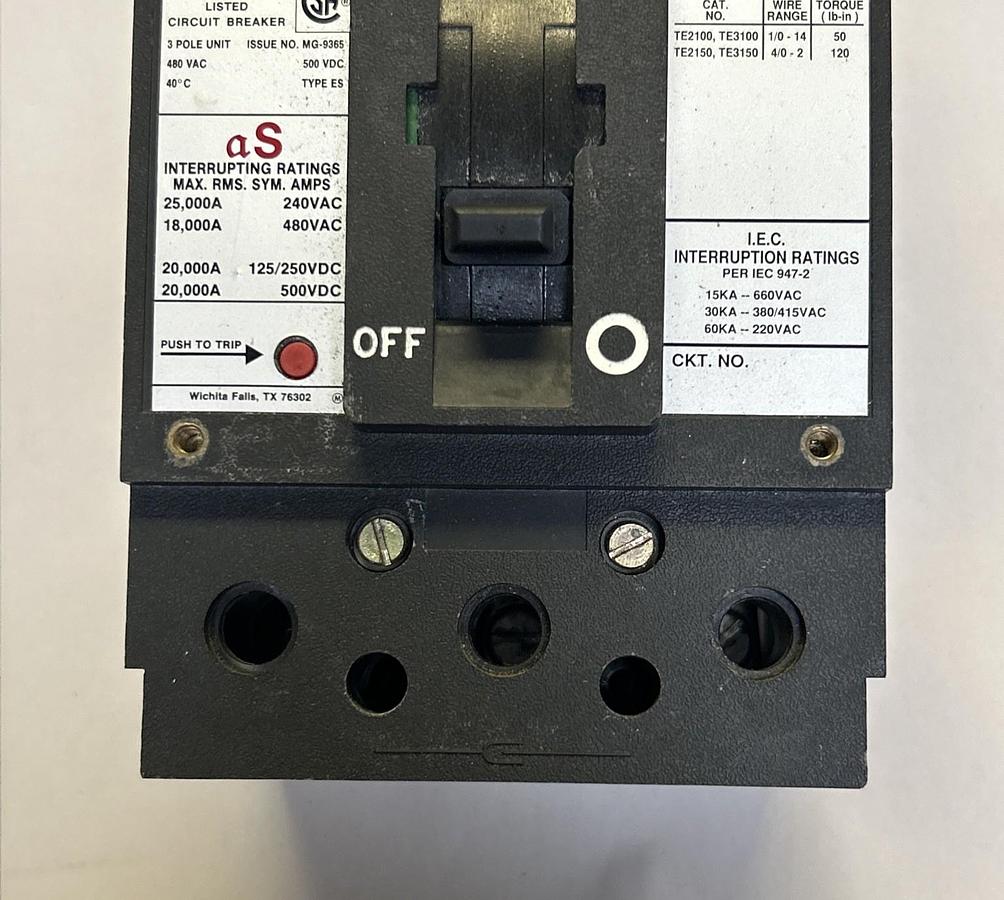 Used ABB,TE3150,CIRCUIT BREAKER 50A 480V 3P