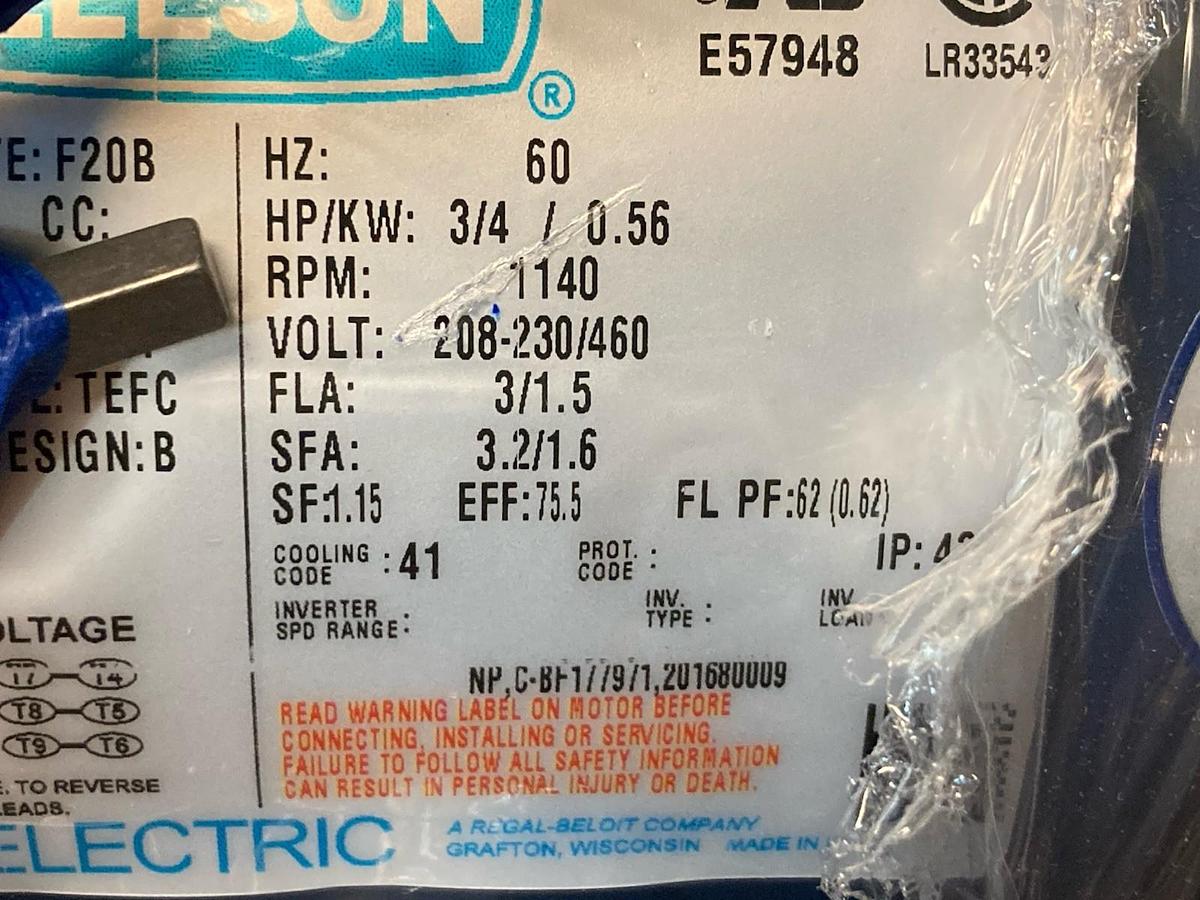 Leeson,C6T11FC10F,3-Phase AC Motor 56C Frame 1140rpm 3/4Hp 60Hz