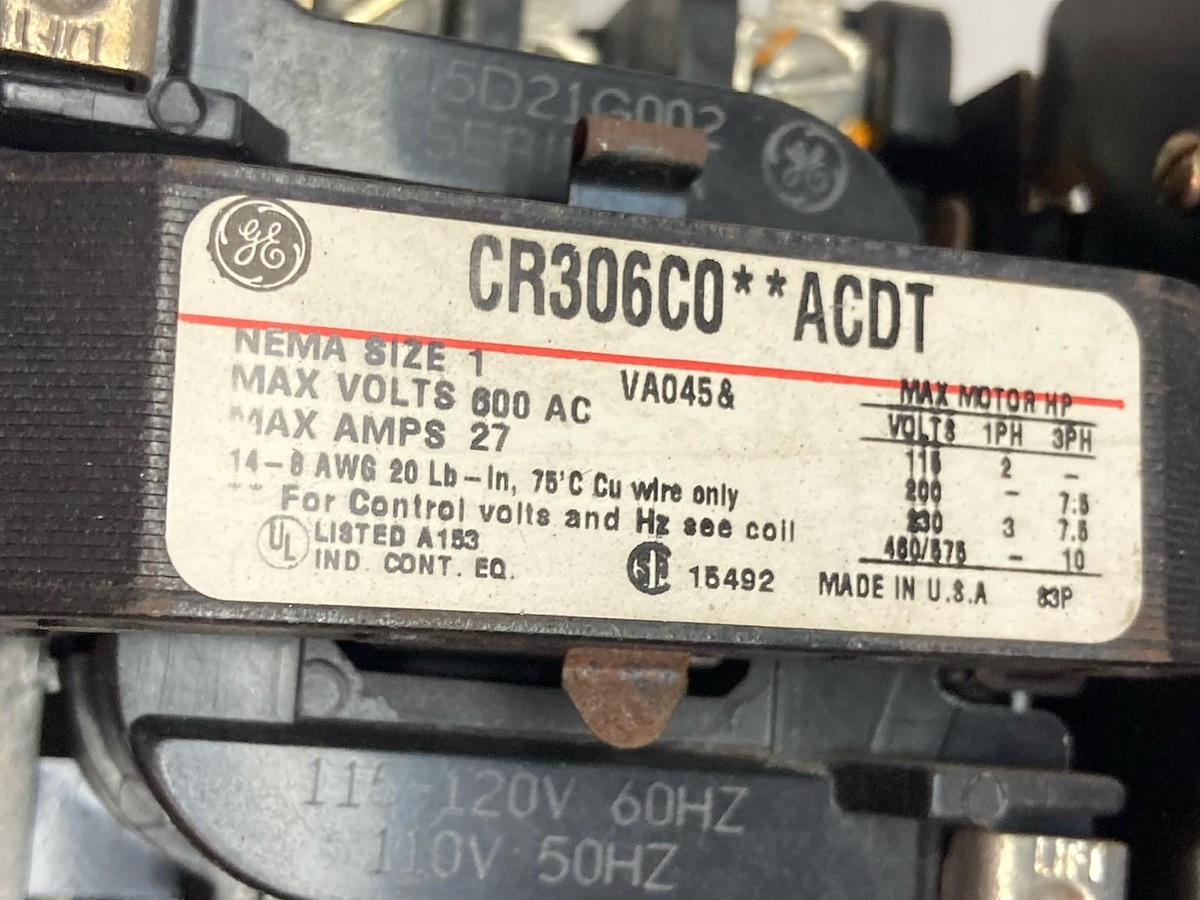 Used General Electric,CR306C0**ACDT,Nema 1 Starter 27A 600Vac