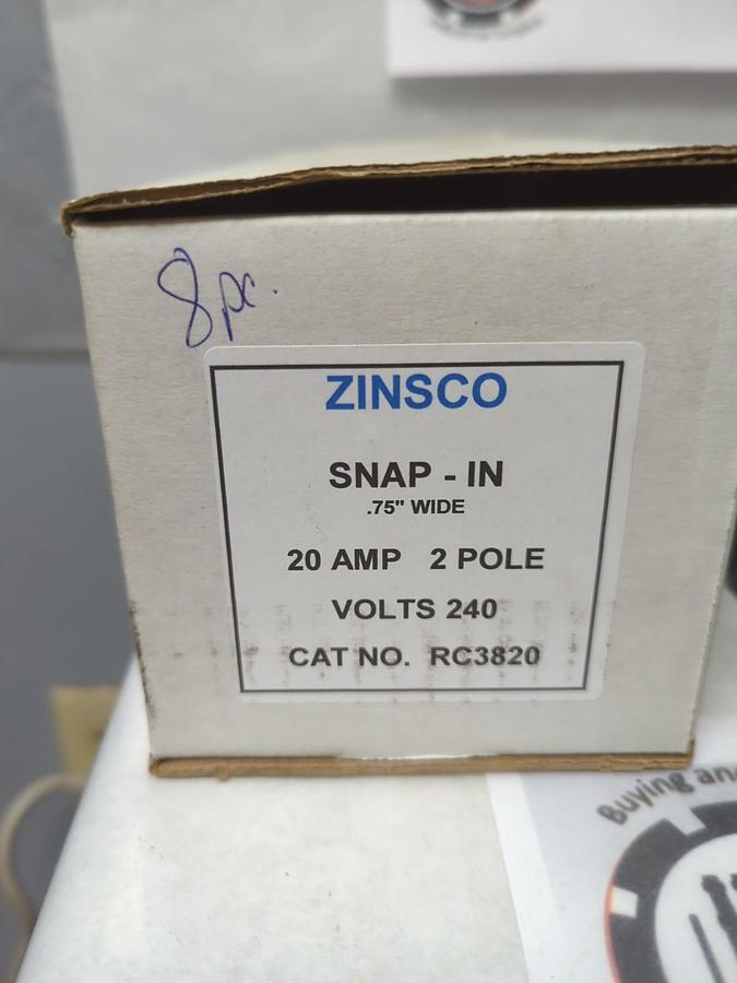 Used ZINSCO,TC3820,CIRCUIT BREAKER 20 AMP 1-POLE LOT OF 8 PRE-OWNED