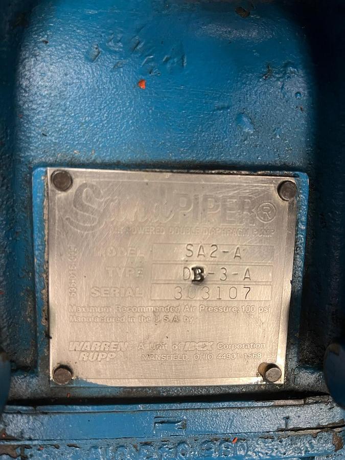 Used WARREN RUPP SANDPIPER,SA2-A,DOUBLE DIAPHRAGM 2" PUMP