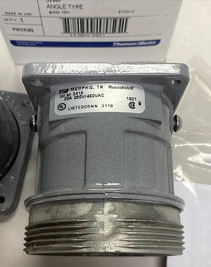 Used THOMAS & BETTS,3418,CONNECTOR 30A 3P4W 480VAC NEW