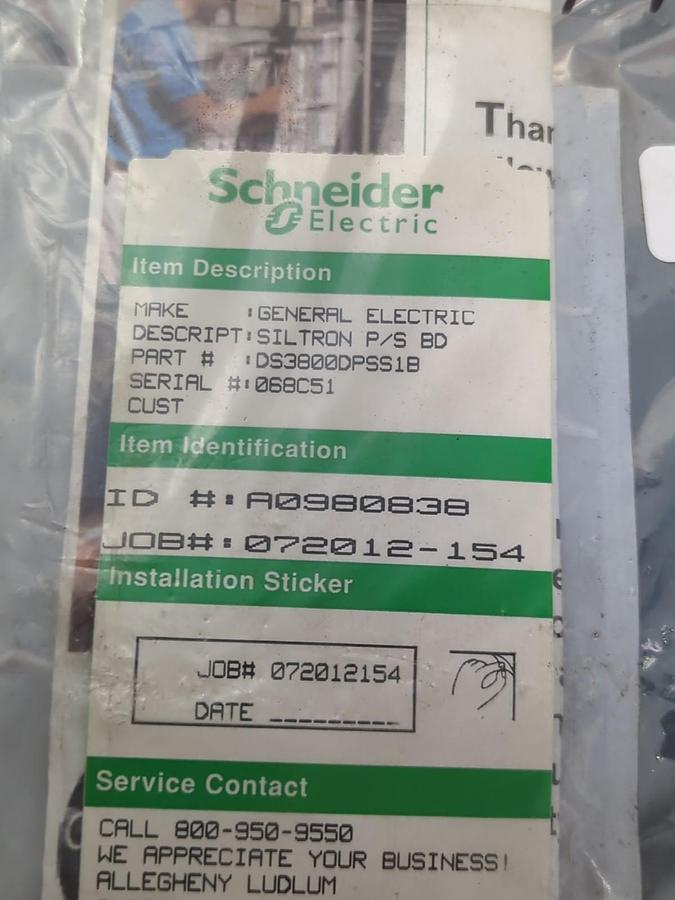 Used GE,DS3800DPSS1B,SILTRON P/S BOARD PRE-OWNED