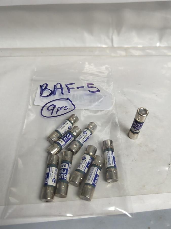 COOPER BUSSMANN,BAF-5,BUSS 5 AMP FUSE LOT OF 9 NOS